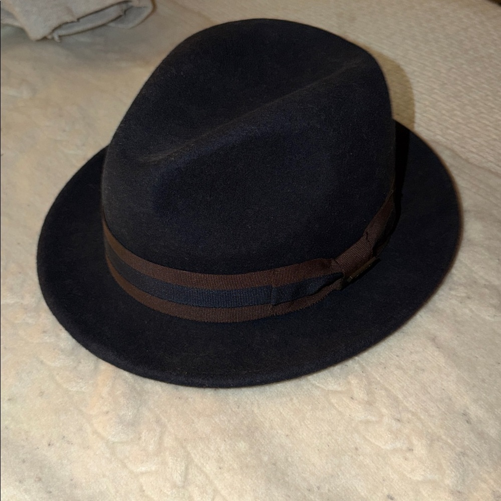 Navy  Fedora Hat with Brown Band - Classic unisex Accessory